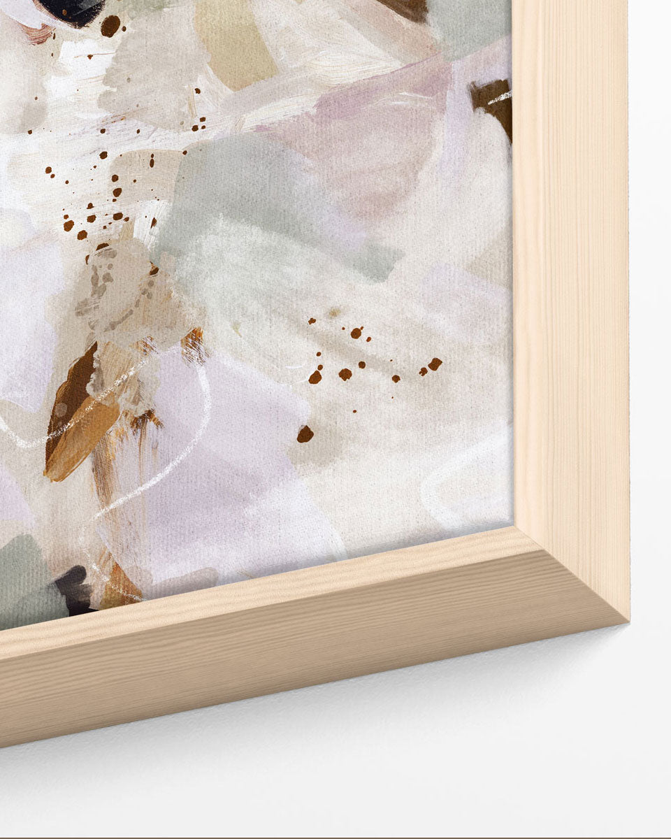 Framed abstract artwork with floral design on a light background