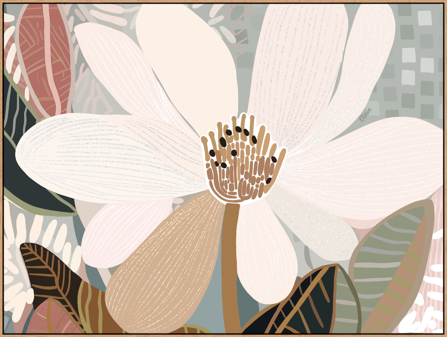 Magnolia Art Print Oak Frame