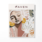 Product packaging with abstract face design and 'HAVEN' branding on a white background
