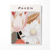 Halcyon artwork sample product with floral design and 'HAVEN' branding on a white background