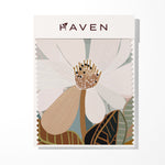 Artwork Sample with floral design and 'Haven' branding on a white background