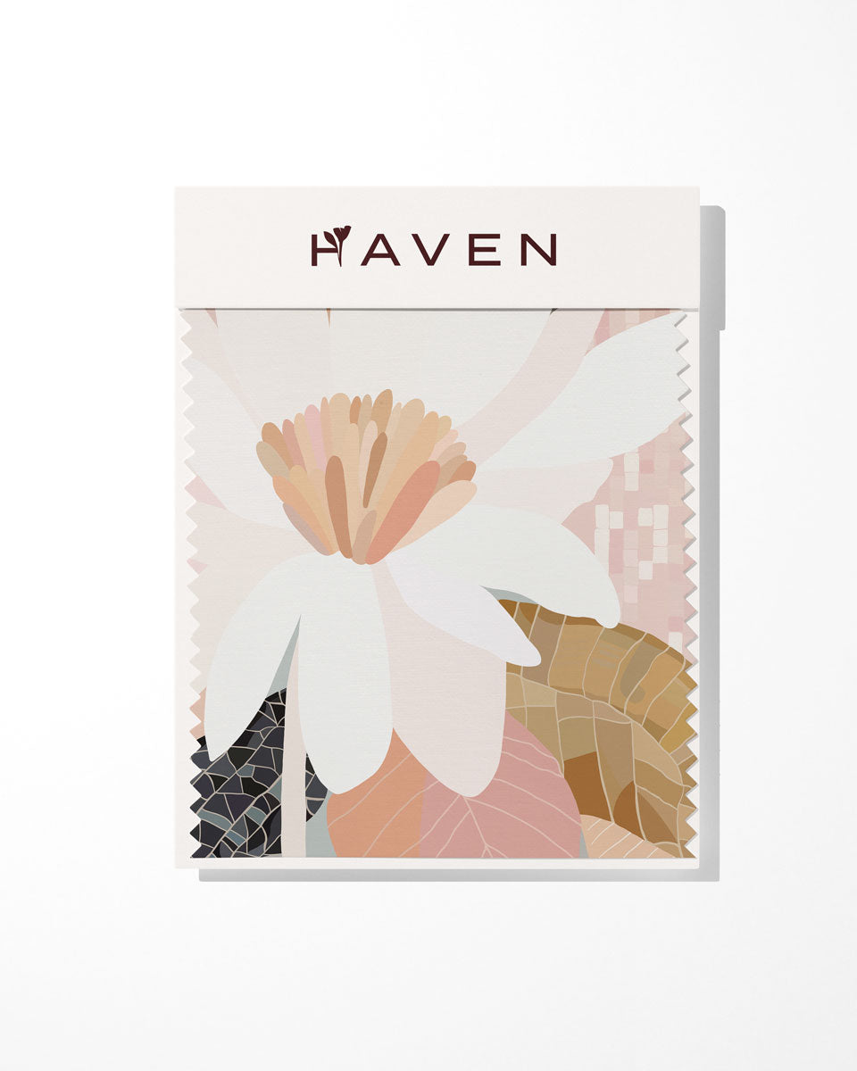 Reverie Artwork sample with floral design and 'Haven' branding on a white background