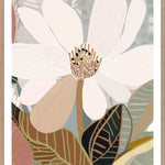 A framed print of an abstract floral artwork featuring a magnolia flower
