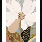 A framed print of an abstract floral artwork featuring a magnolia flower