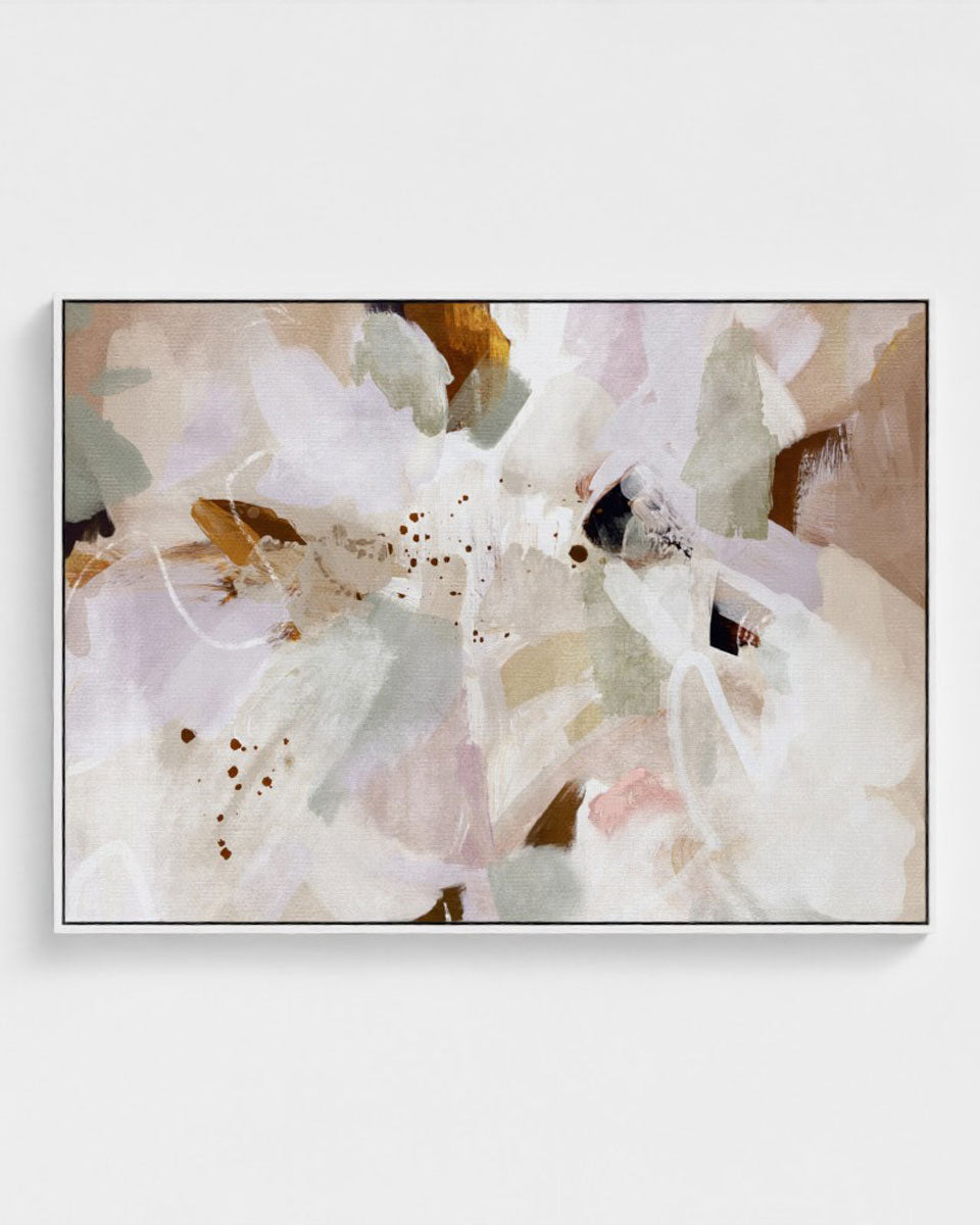Abstract floral artwork with soft colors on a white background
