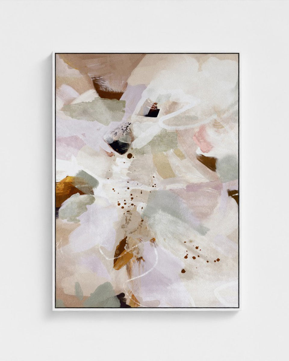 Abstract art print with soft colors on a white background