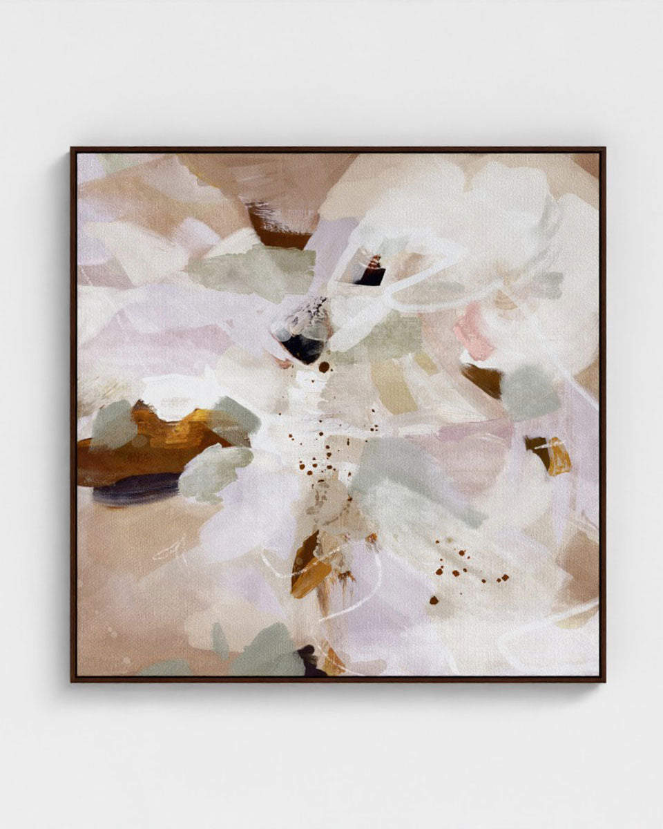 Abstract art print with soft colors on a white background