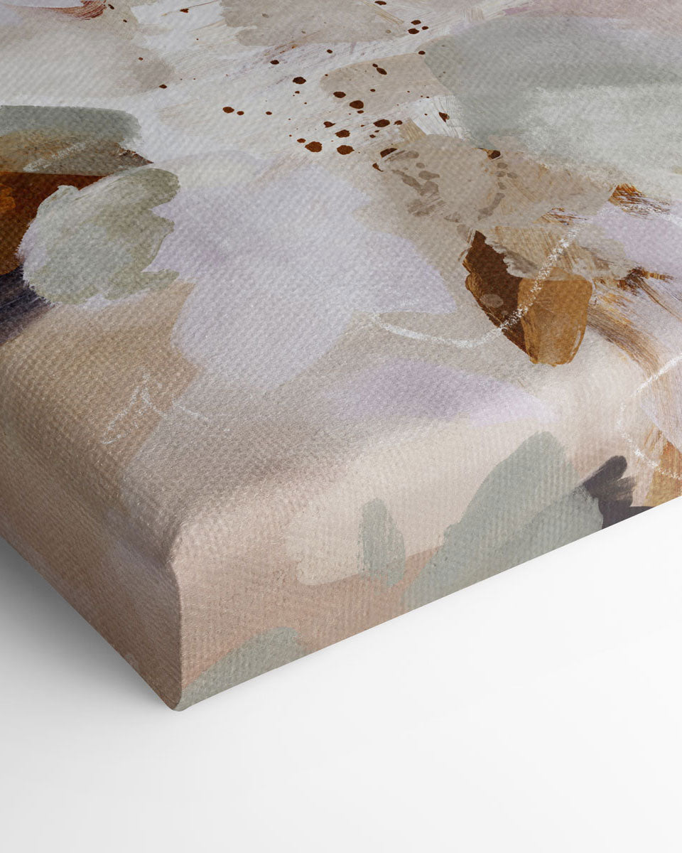 Abstract art print on a textured surface with earthy tones.