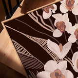 Floral design on a dark background with a wooden frame