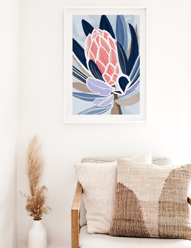 Blue Protea Wall Art Print