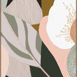 A framed canvas print titled 'Odeletta', featuring abstract geometric patterns in pink and navy colors