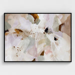 Framed abstract artwork with soft pastel colors on a white background