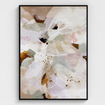 Abstract art print with soft colors and a black frame on a white background