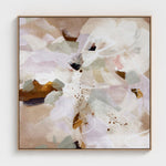 Abstract art print with soft earthy tones on a white wall