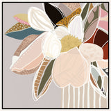 A framed canvas print featuring abstract florals in neutral colors