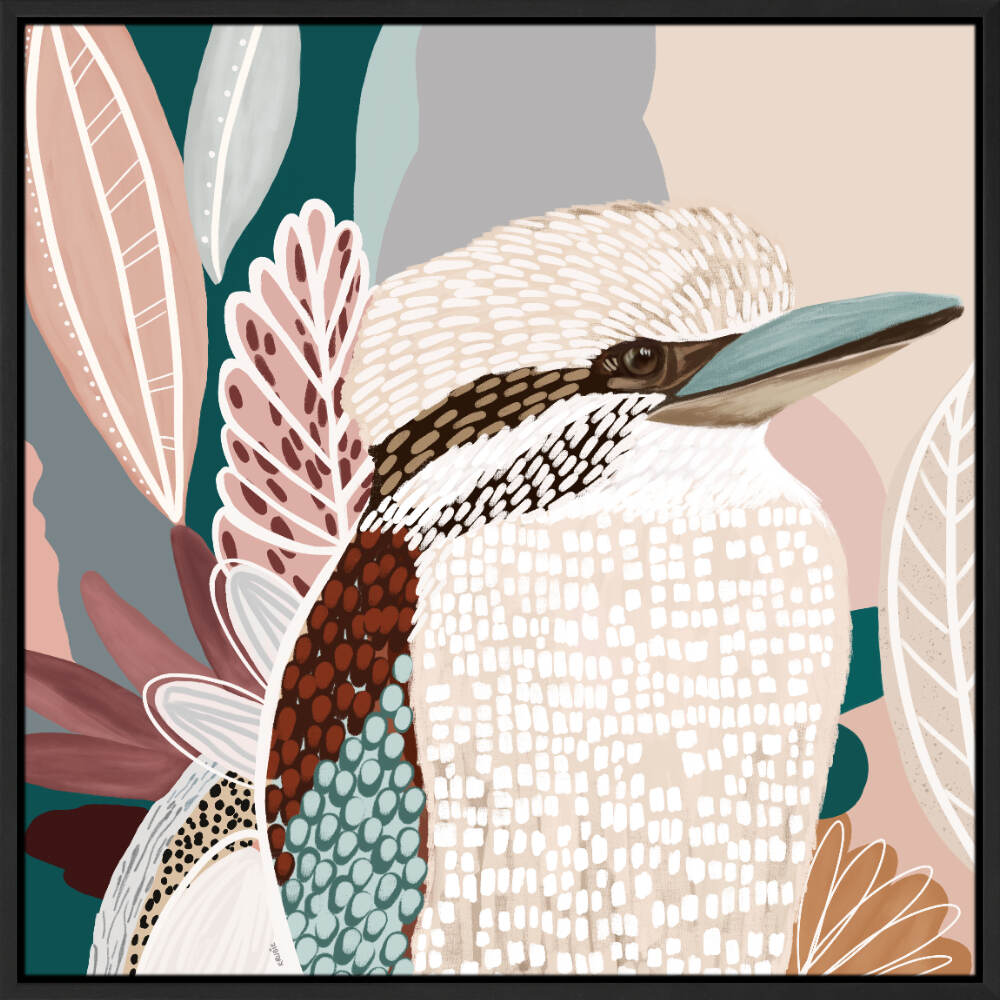Pink Kookaburra Print Black Frame