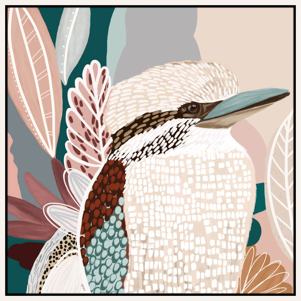 Pink Kookaburra Print White Frame